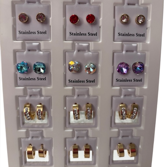 Stainless Steel Earring Sets with Multicolor Stones in Gold and Silver Tone. - Picture 1 of 1